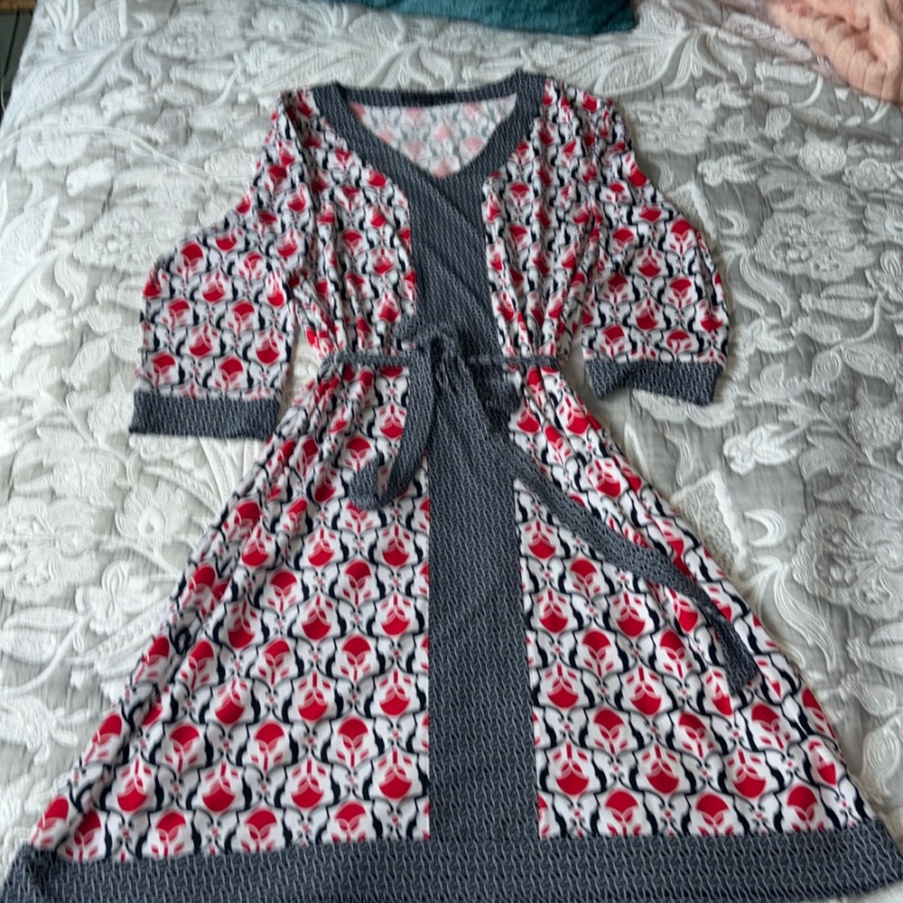 Brooks Brothers Navy, Red White Print MIDI Dress  XL